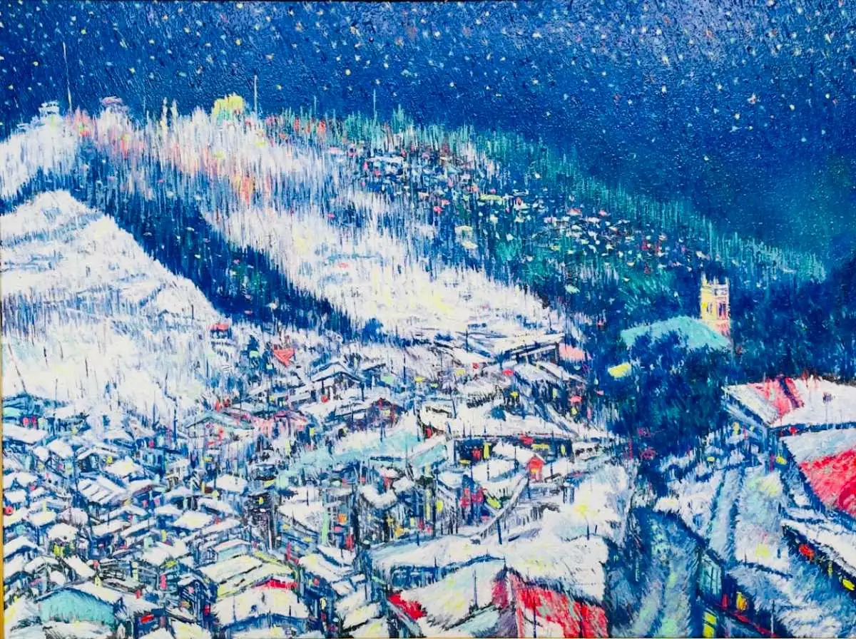 Cold breeze night — Oil on canvas by Abid Khan