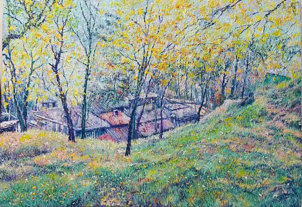 Morning Walk, Distant Hills — Oil on canvas by Abid Khan