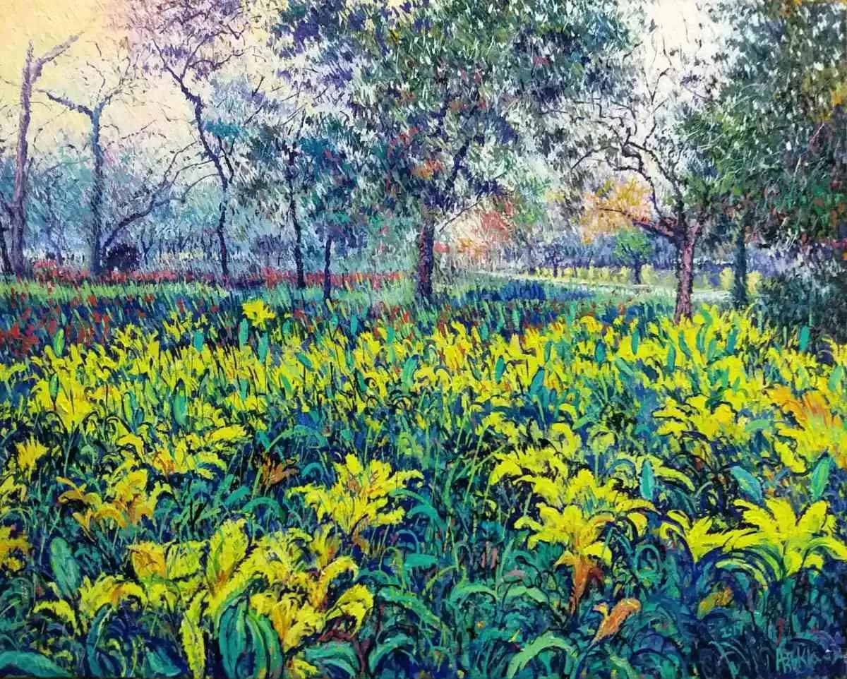 Untitled (Spring Field) — Oil on canvas by Abid Khan