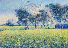 Village Beneath the Clouds — Oil on canvas by Abid Khan
