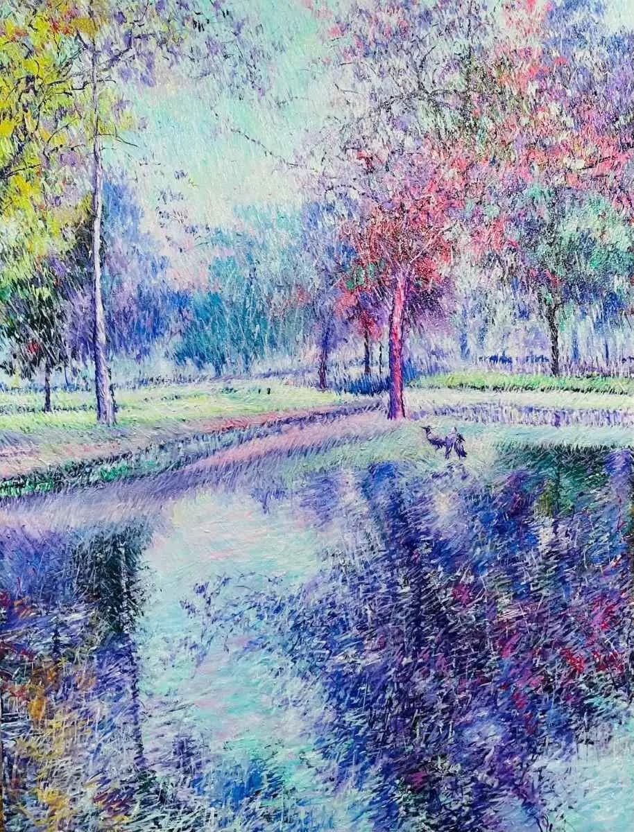Village in Passing Light — Oil on canvas by Abid Khan