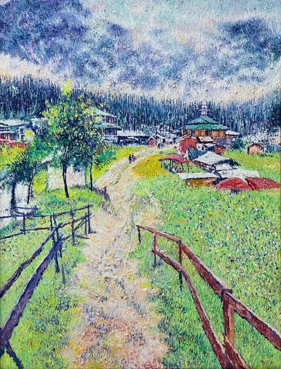 Where the Road Softens — Oil on canvas by Abid Khan